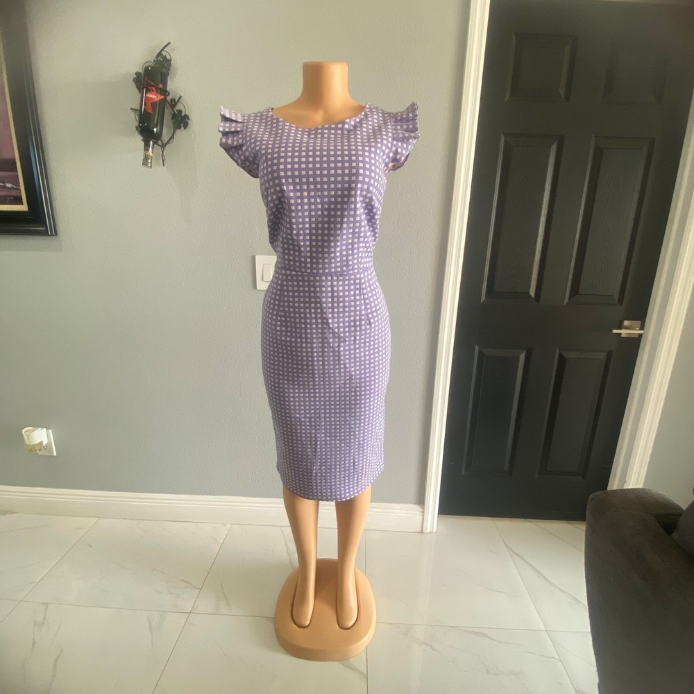 New York & Company Lavender Gingham Midi Dress